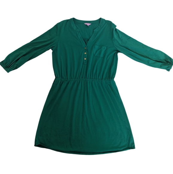 Lilly Pulitzer Green V Neck 3/4 Sleeve Beckett Shirt Dress Size XL - Picture 2 of 4
